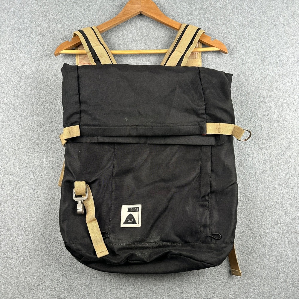 Poler Backpack Mens OS Rolltop Rucksack Black Tan Outdoor Camping Stuff